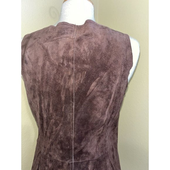 Isaac Mizrahi Suede Leather Jumper Dress Pockets Brown Size 12 Side & Front Zip - Picture 9 of 11
